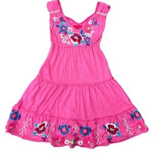 Pink Floral Embroidered Mini Dress